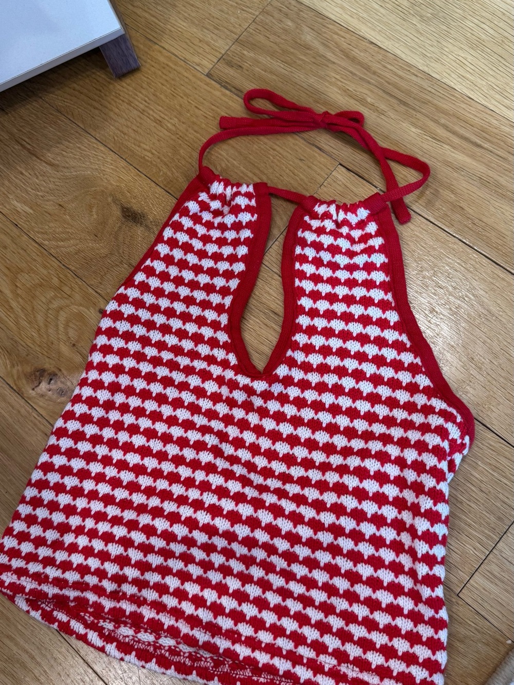 Zara Red and White Knit Halter Tank Top